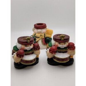 3 Vintage Christmas Candlestick Holder Snowman Drummer Nutcracker